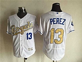 Kansas City Royals #13 Salvador Perez World Series Champions Patch White-Gold 2016 Flexbase Collection Stitched Jersey,baseball caps,new era cap wholesale,wholesale hats